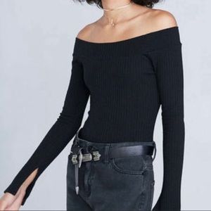 Ribbed black off the shoulder top